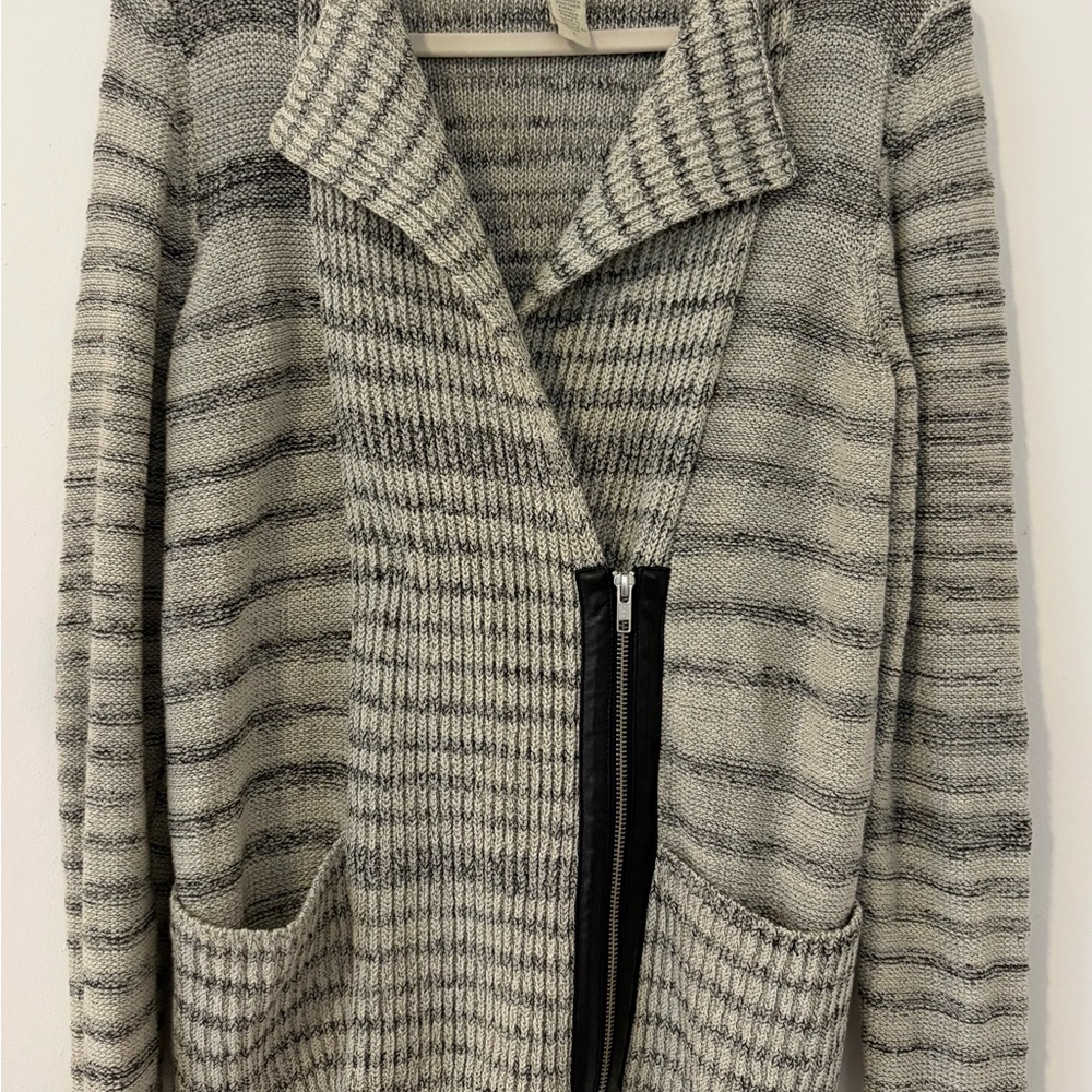 White + Warren Gray Striped  Knit Cardigan